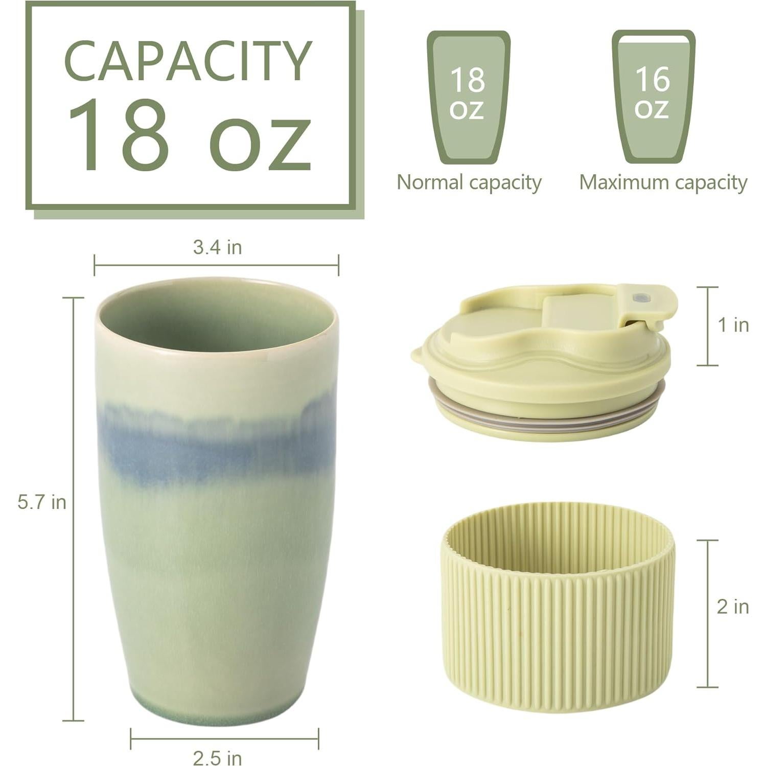 Taza de Café de Viaje TaoTaojarvie Cerámica 0.47 L Verde Claro