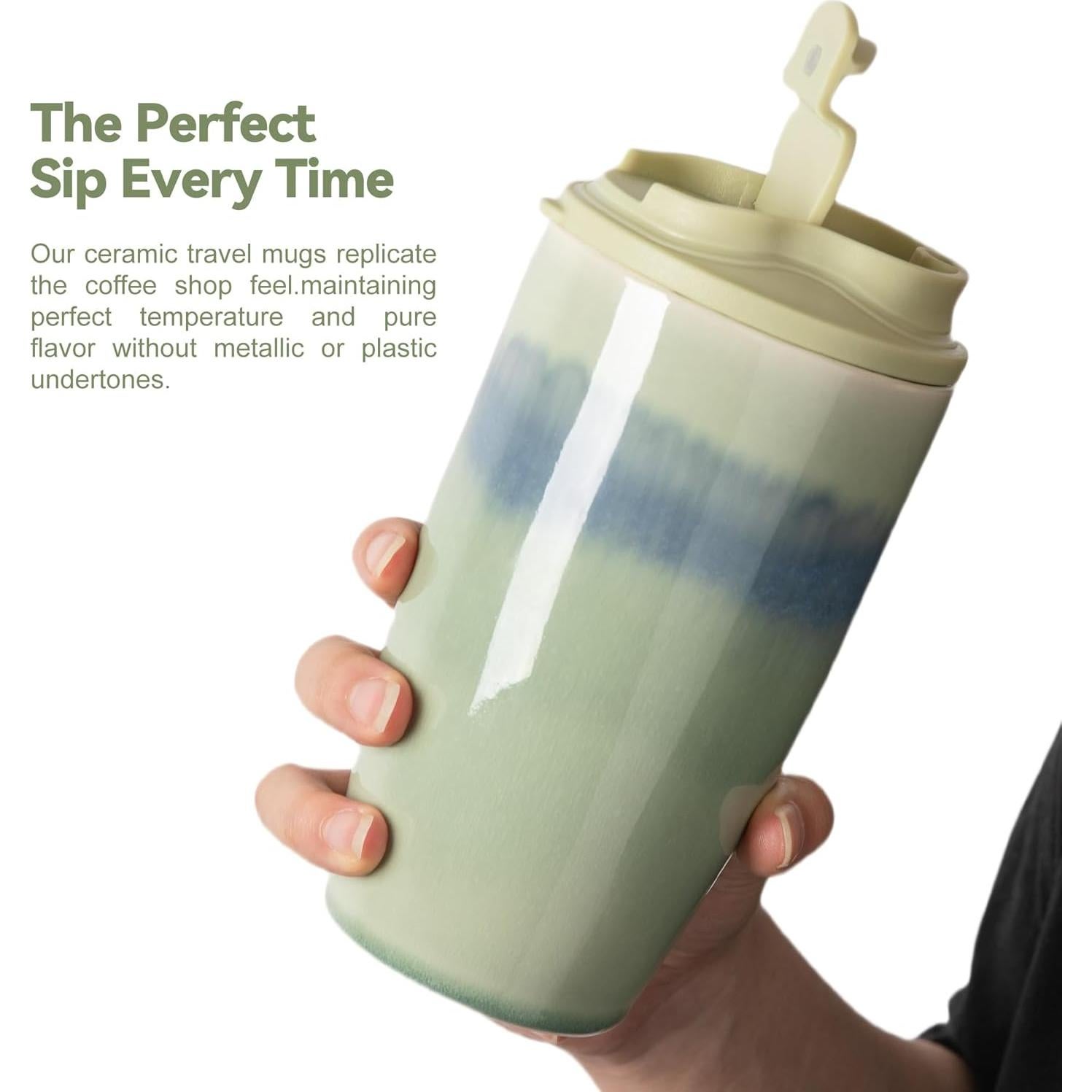 Taza de Café de Viaje TaoTaojarvie Cerámica 0.47 L Verde Claro