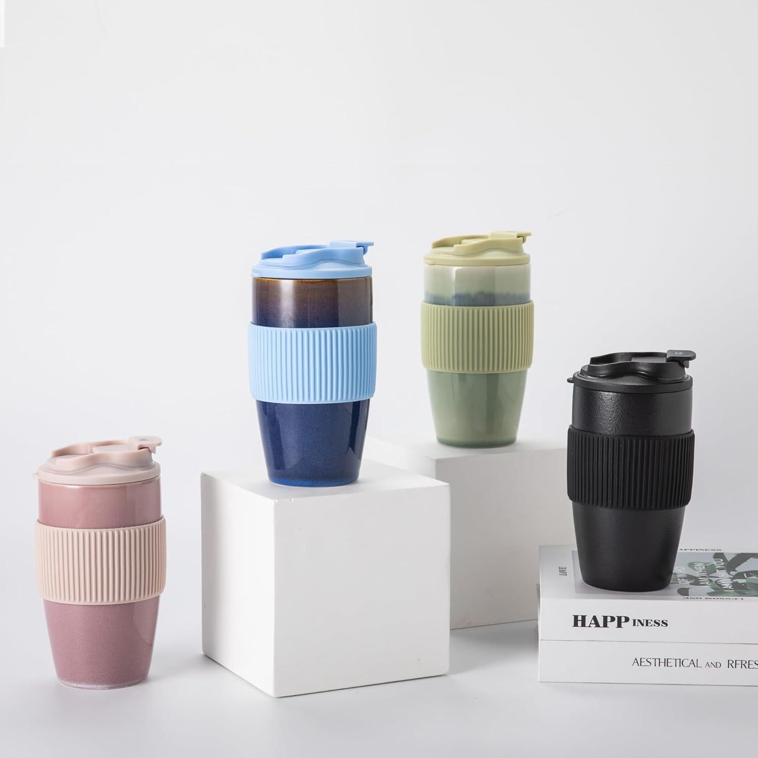 Taza de Café de Viaje TaoTaojarvie Cerámica 0.47 L Verde Claro