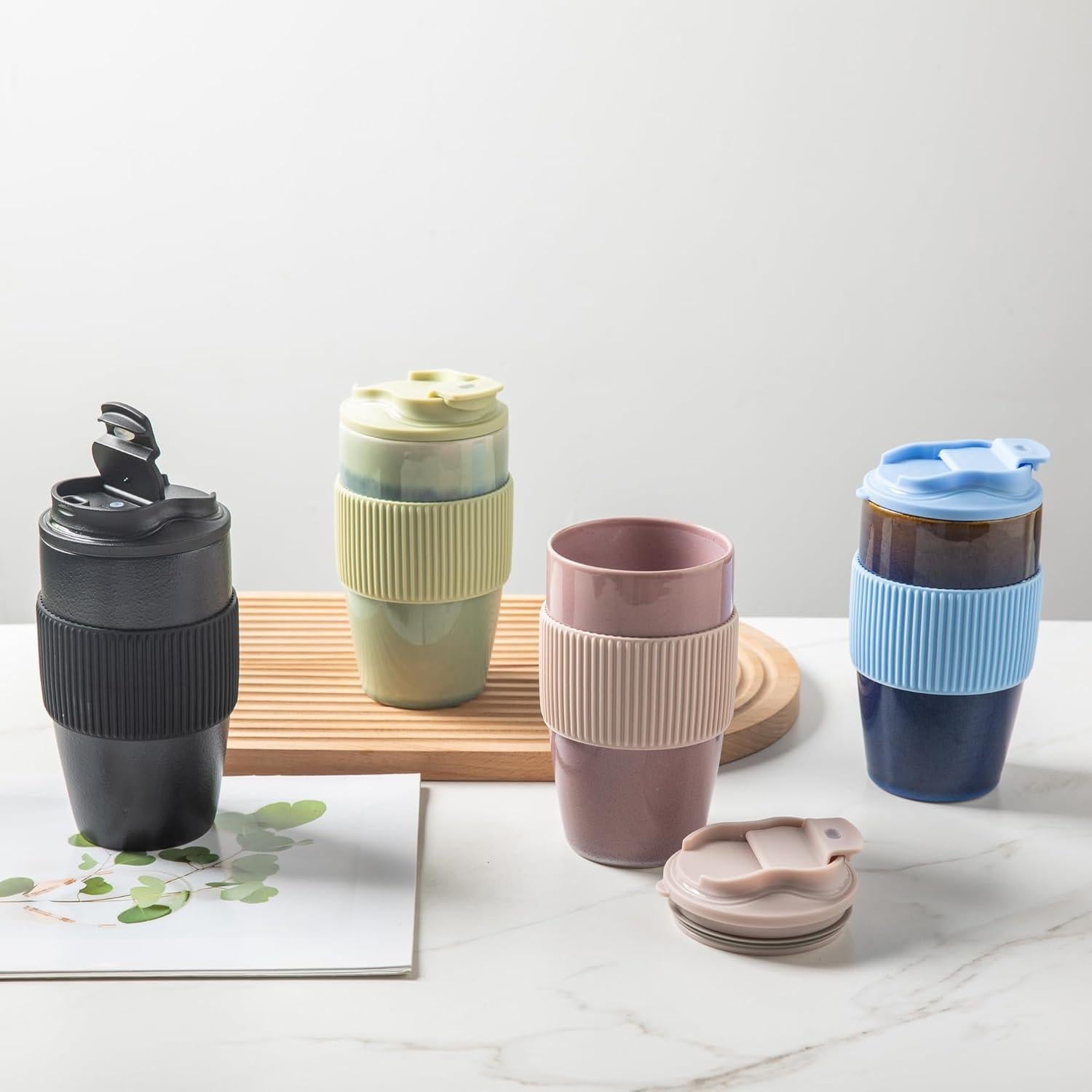 Taza de Café de Viaje TaoTaojarvie Cerámica 0.47 L Verde Claro