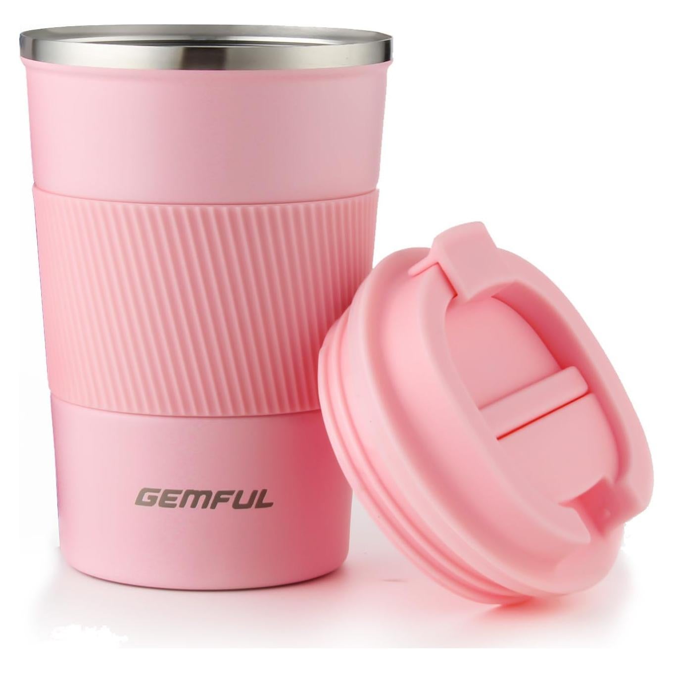 Taza de Café de Viaje GEMFUL 13 oz Acero Inoxidable Rosa