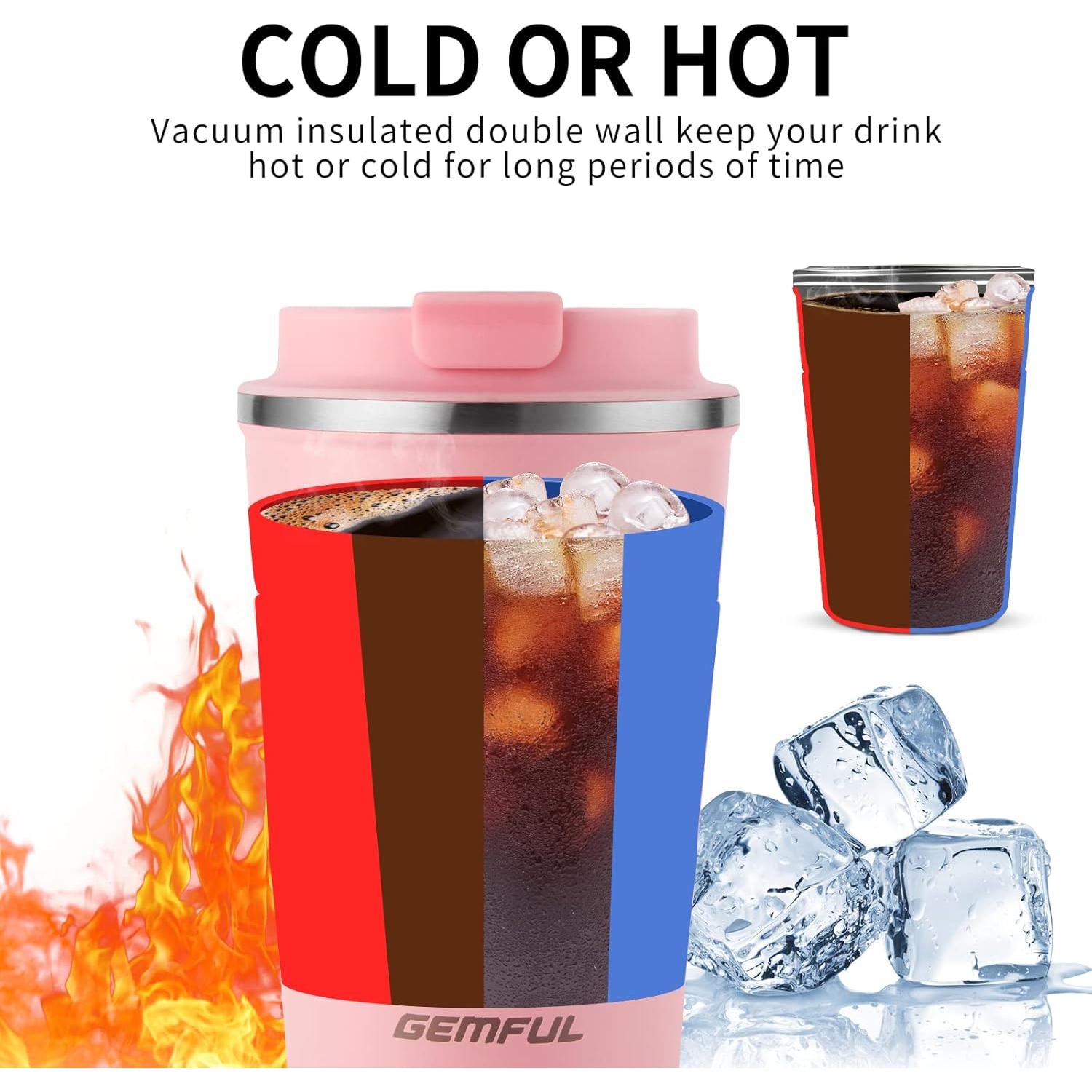 Taza de Café de Viaje GEMFUL 13 oz Acero Inoxidable Rosa