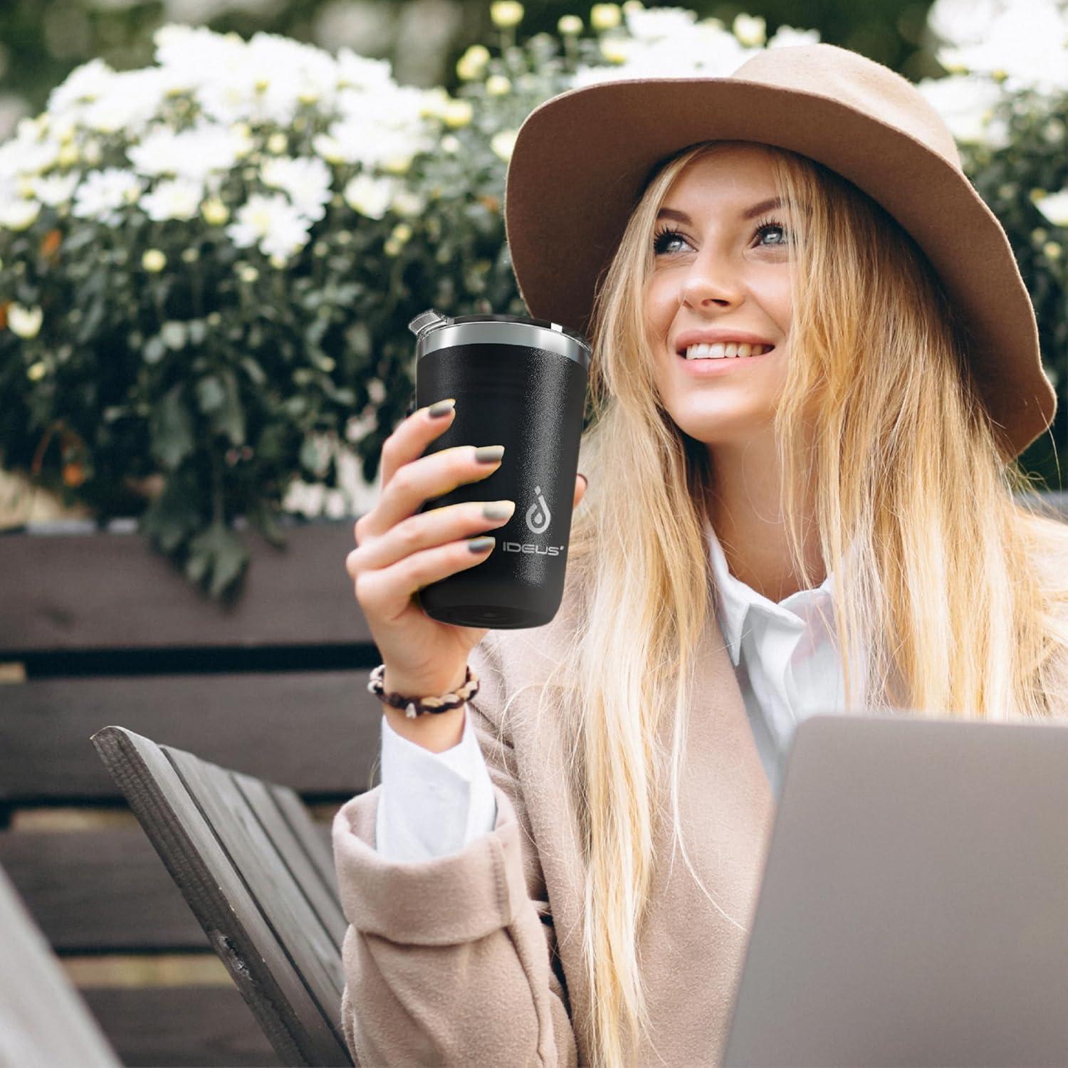 Taza de Café Aislada Ideus 20 oz Acero Inoxidable Negro