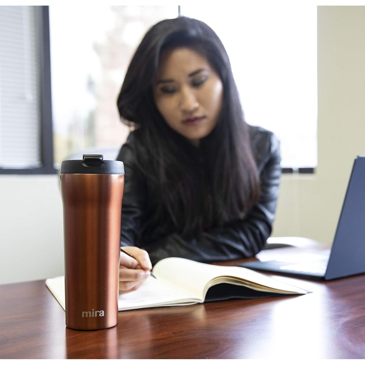 Taza de Viaje MIRA 16 oz Acero Inoxidable Aislada Gris