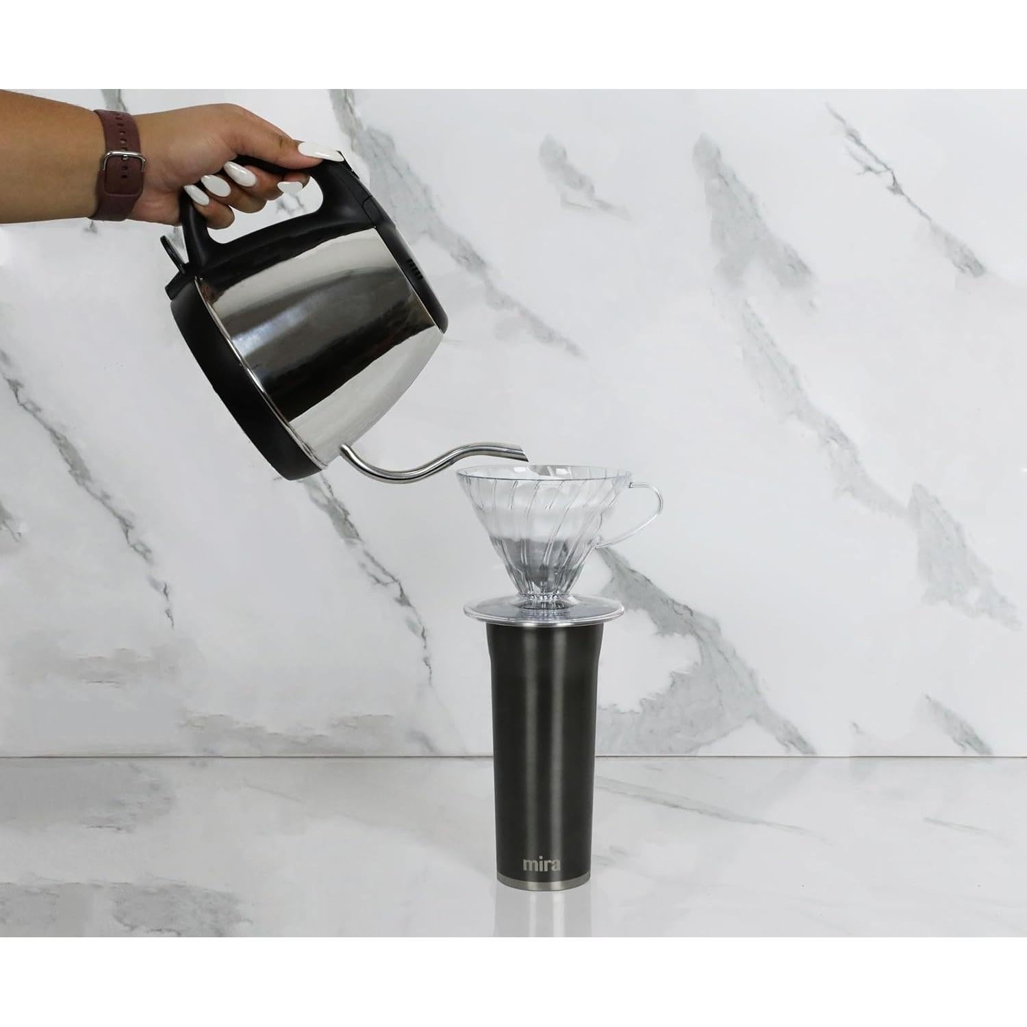 Taza de Viaje MIRA 16 oz Acero Inoxidable Aislada Gris