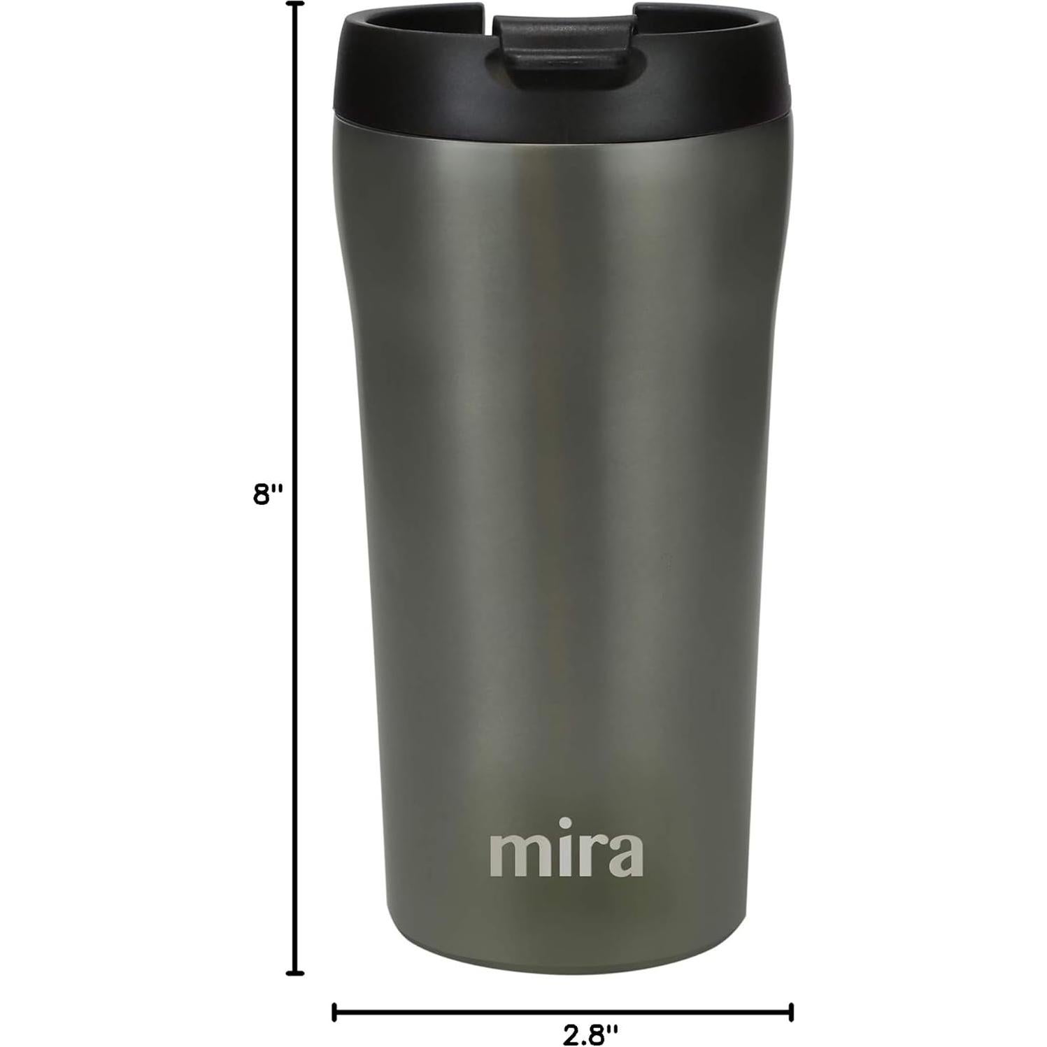Taza de Viaje MIRA 16 oz Acero Inoxidable Aislada Gris