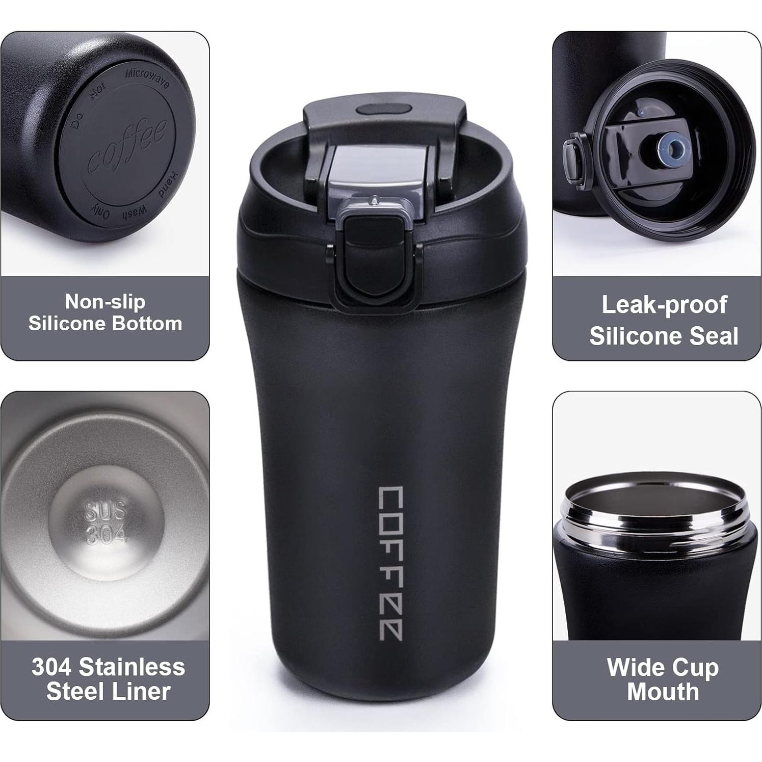 Taza de café de viaje XPIY 400 ml acero inoxidable a prueba de derrames