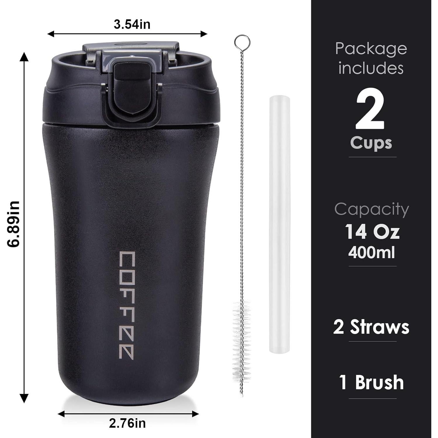 Taza de café de viaje XPIY 400 ml acero inoxidable a prueba de derrames