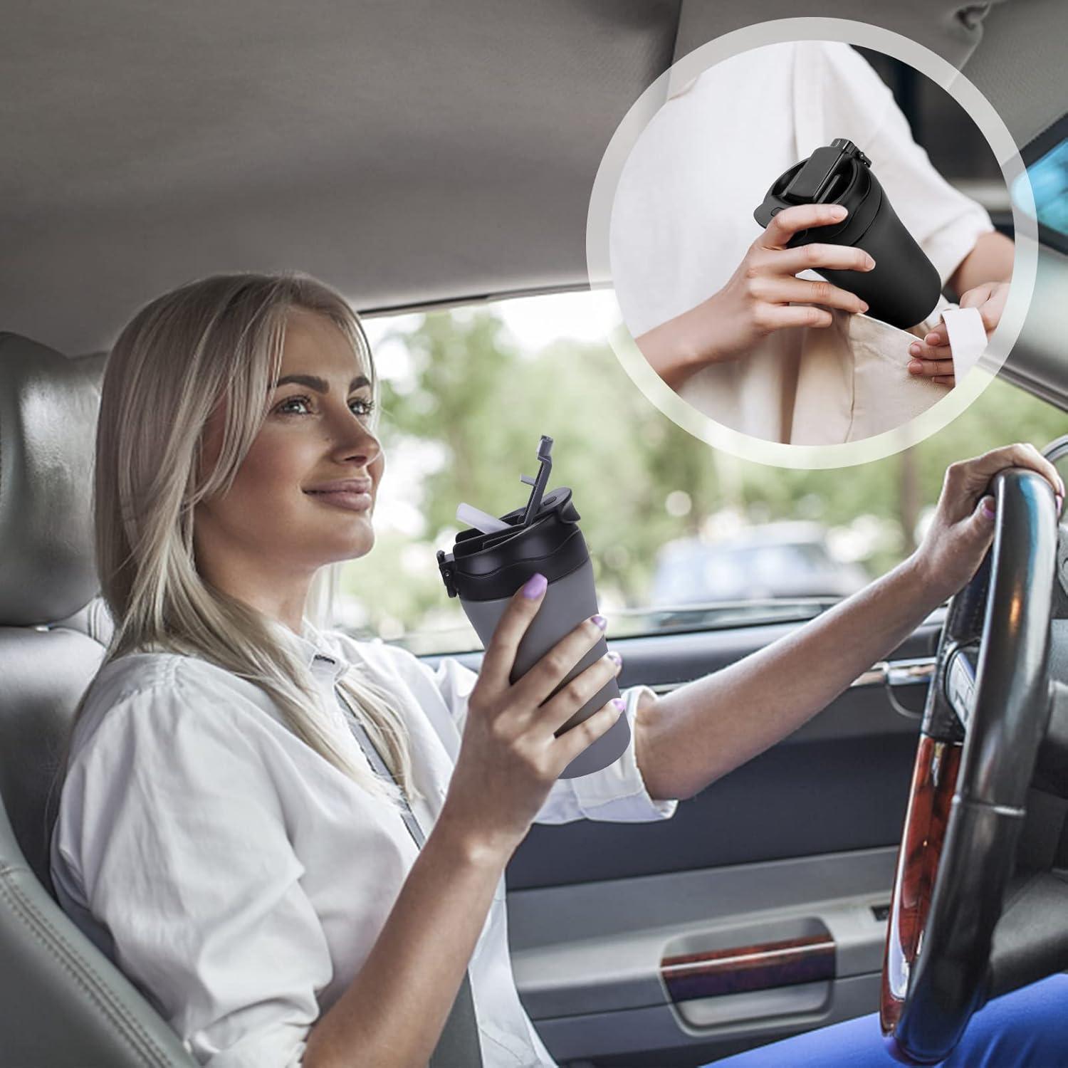 Taza de café de viaje XPIY 400 ml acero inoxidable a prueba de derrames