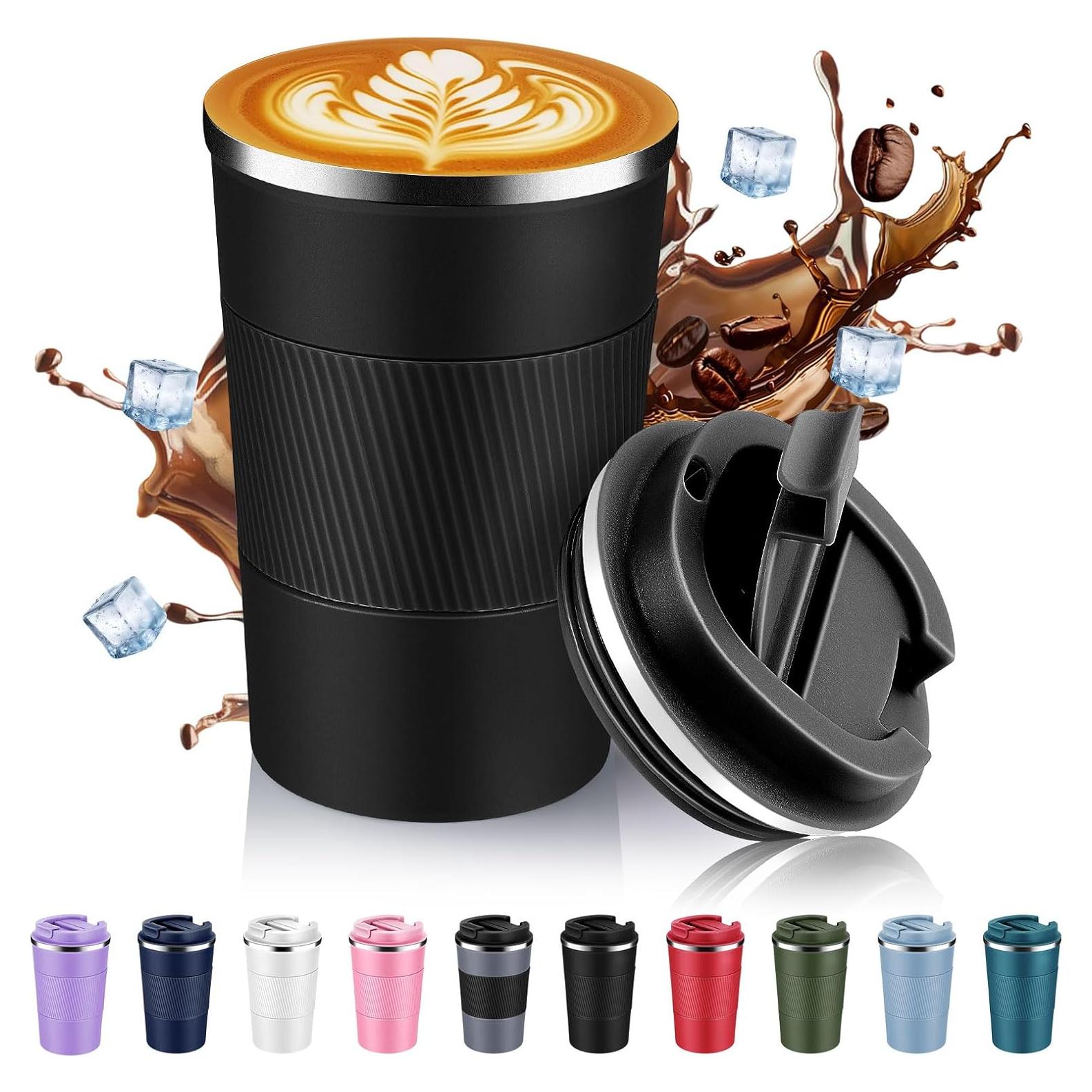 Taza de Café Aislada Volhoply 13 oz Acero Inoxidable Negro