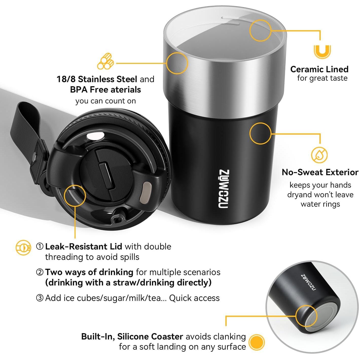 Taza de Café de Viaje ZUWOZU 620 ml Acero Inoxidable Aislada