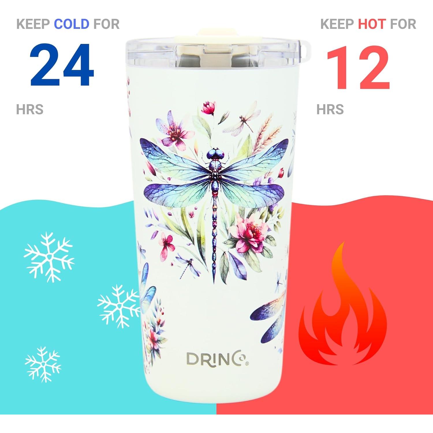 Vaso de Acero Inoxidable Drinco 591 ml con Tapa y Popotes