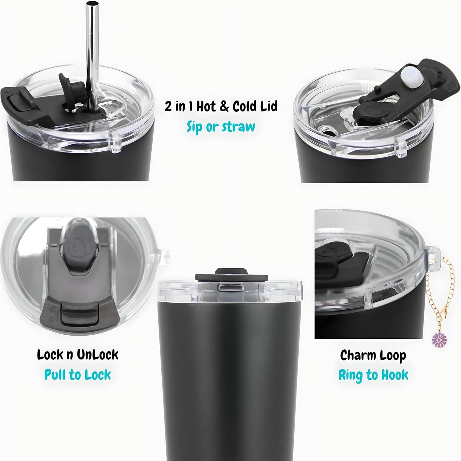 Vaso de Acero Inoxidable Drinco 591 ml con Tapa y Popotes