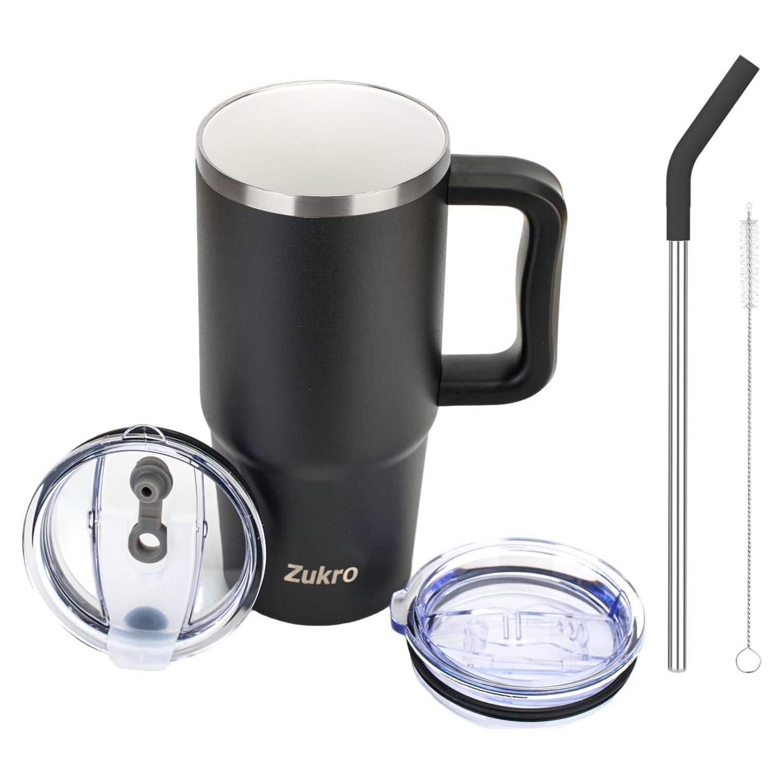 Vaso Aislado de Cerámica Zukro 24 oz con Asa y Popote Negro