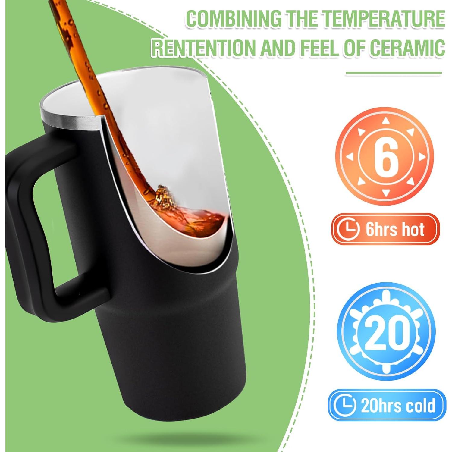 Vaso Aislado de Cerámica Zukro 24 oz con Asa y Popote Negro