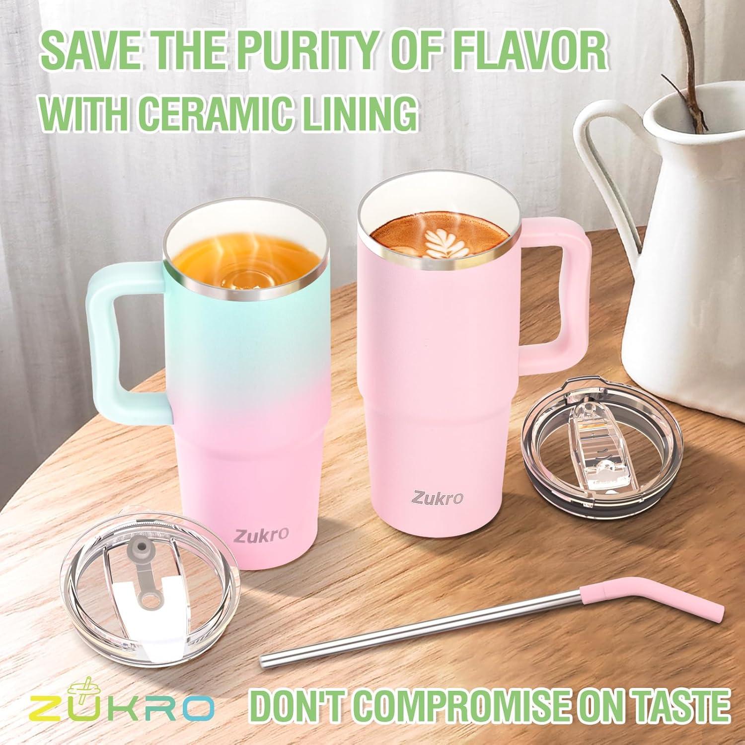 Vaso Aislado de Cerámica Zukro 24 oz con Asa y Popote Negro