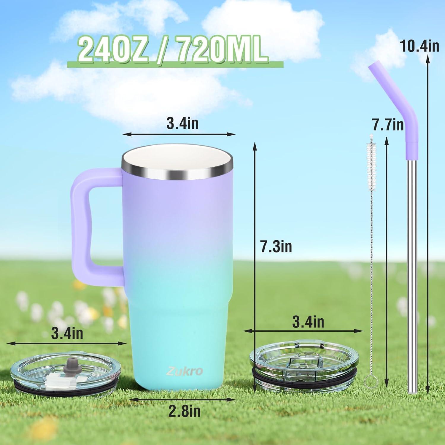 Vaso Aislado de Cerámica Zukro 24 oz con Asa y Popote Negro