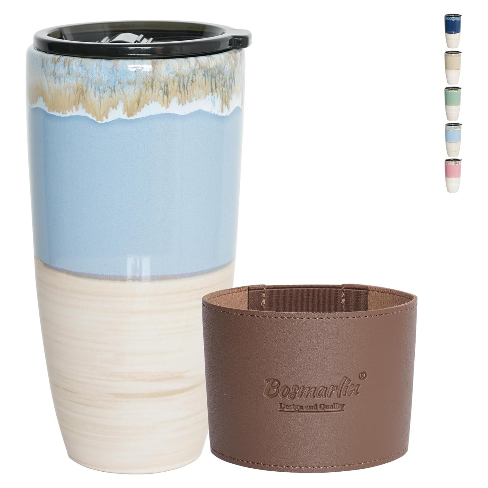 Taza de cerámica Bosmarlin 621 ml azul claro para viajar