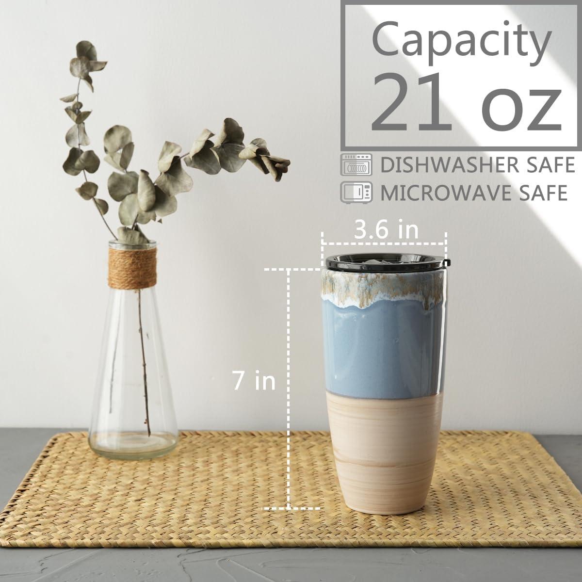 Taza de cerámica Bosmarlin 621 ml azul claro para viajar