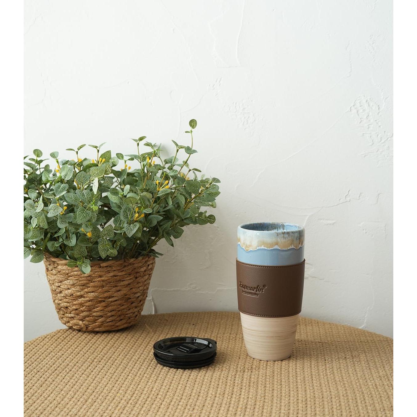 Taza de cerámica Bosmarlin 621 ml azul claro para viajar