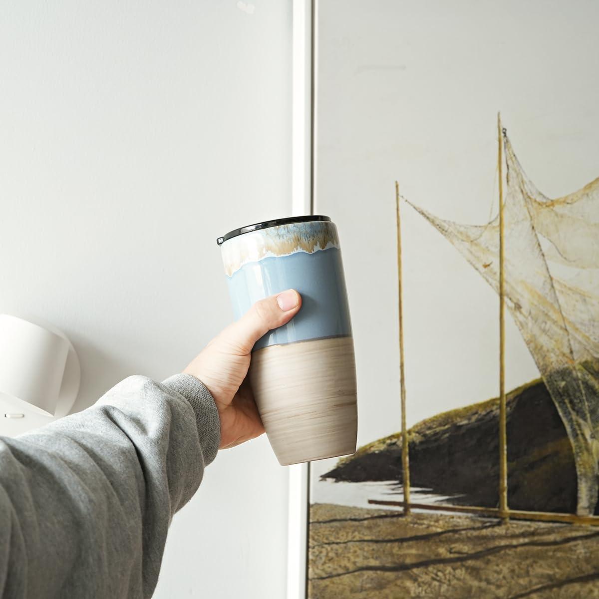 Taza de cerámica Bosmarlin 621 ml azul claro para viajar