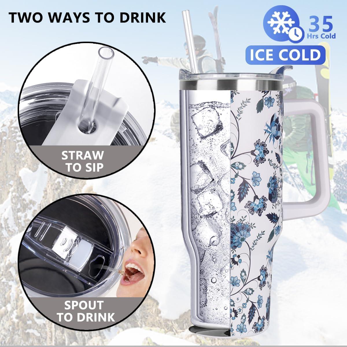 Taza de Acero Inoxidable SYACOT 40 oz Aislada con Asa y Popote