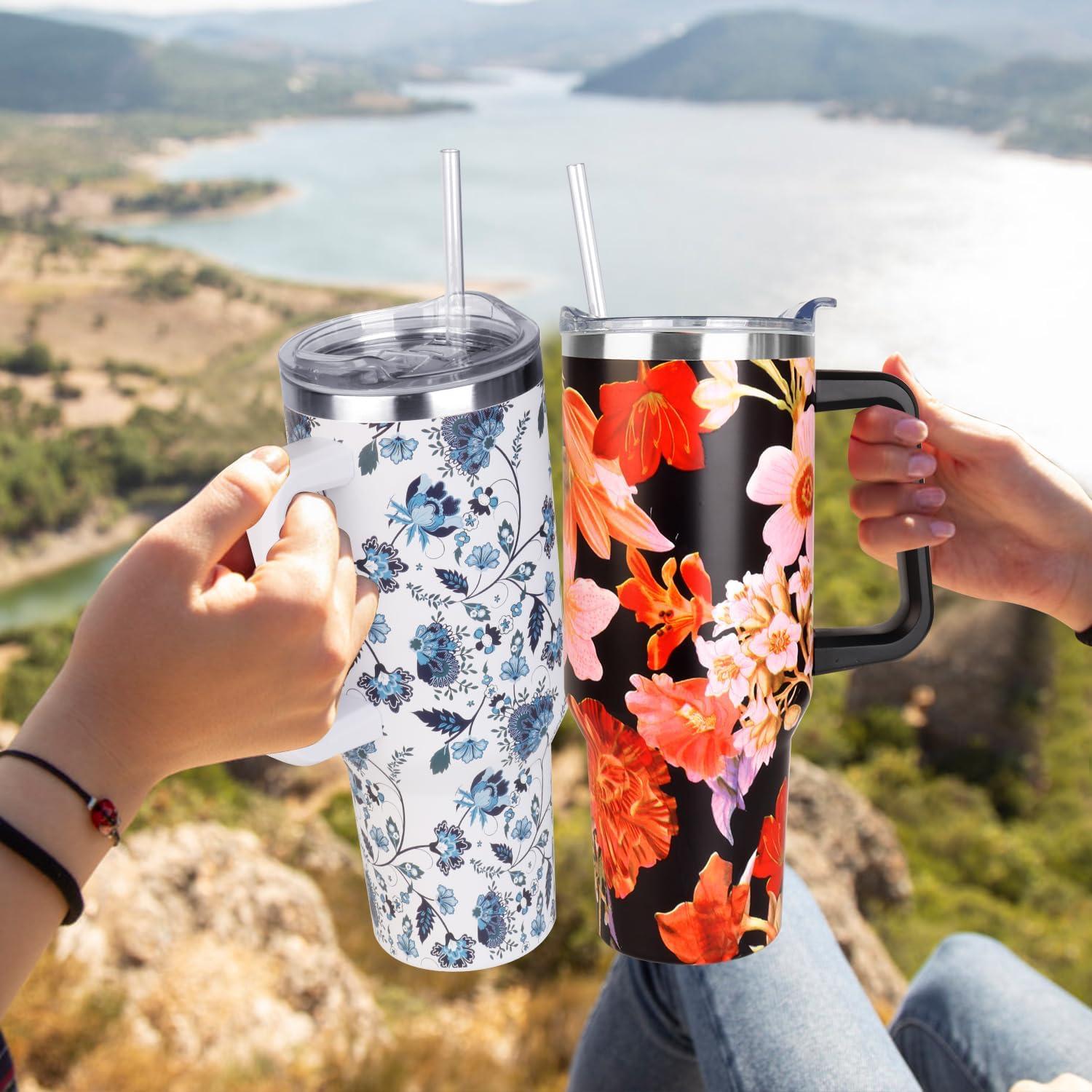 Taza de Acero Inoxidable SYACOT 40 oz Aislada con Asa y Popote