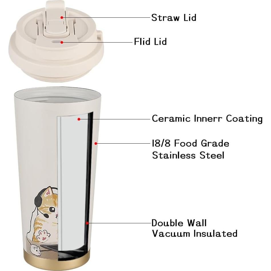 Taza de Viaje Funkrin 473ml Aislada Doble Pared a Prueba de Fugas