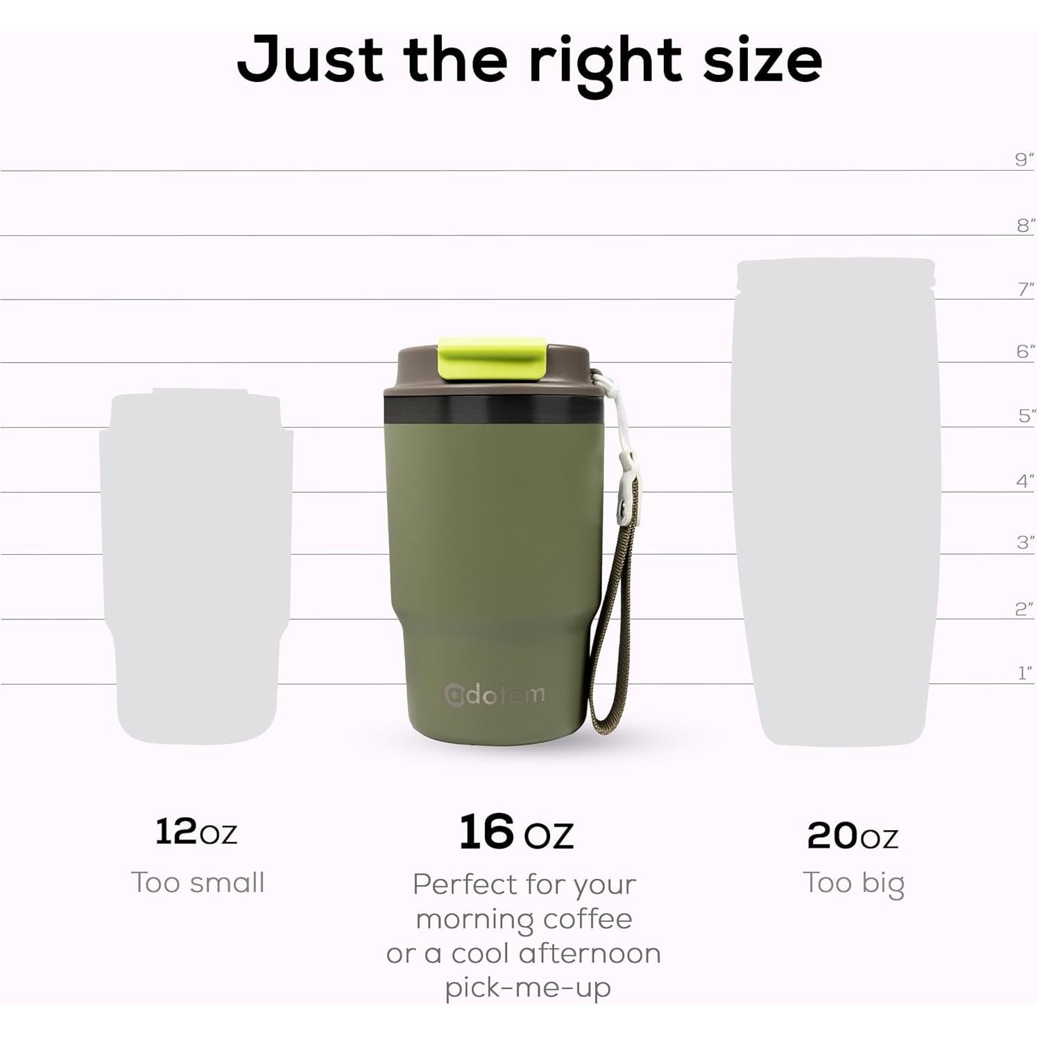 Taza Térmica ADOTEM 16oz Acero Inoxidable Doble Pared Verde Oliva