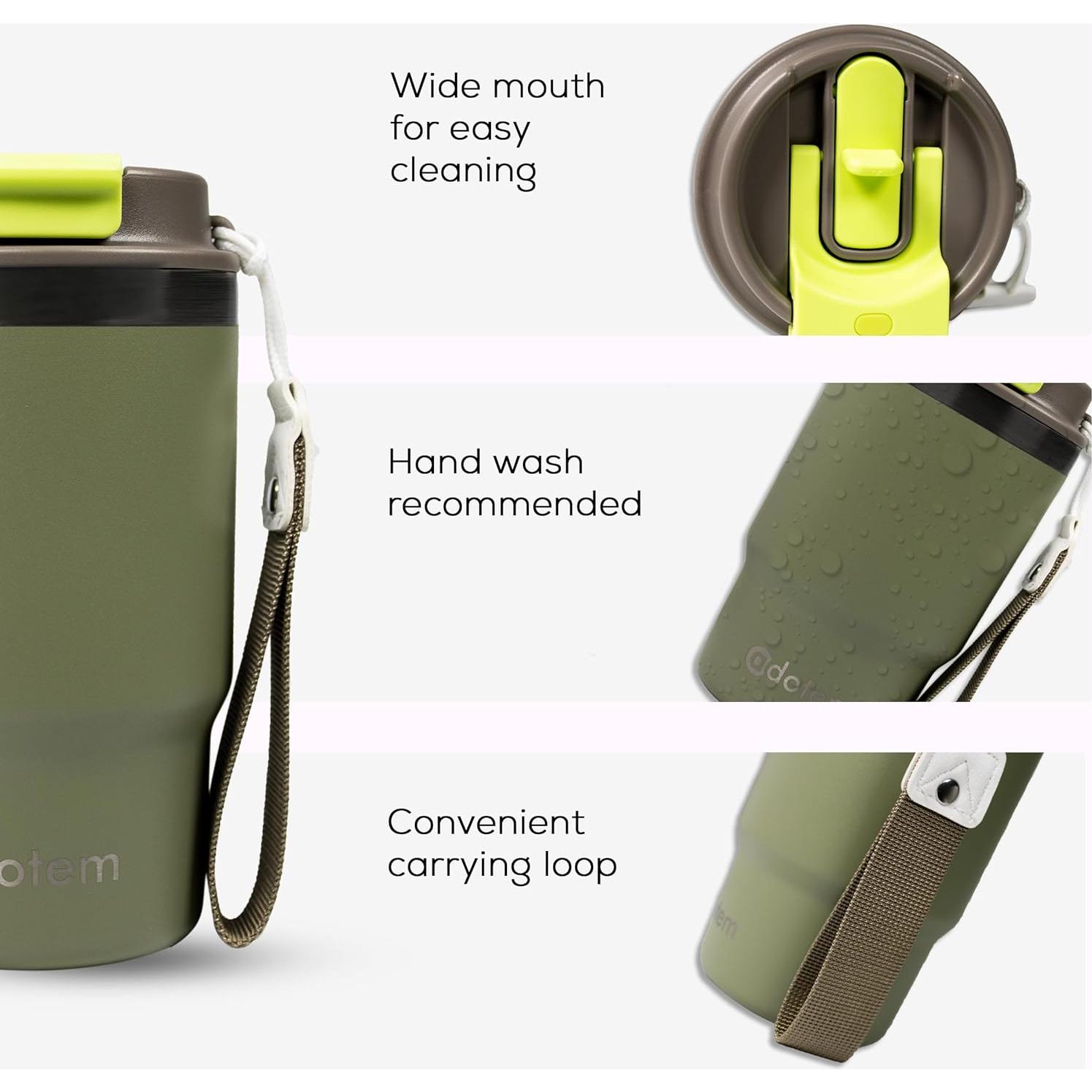 Taza Térmica ADOTEM 16oz Acero Inoxidable Doble Pared Verde Oliva