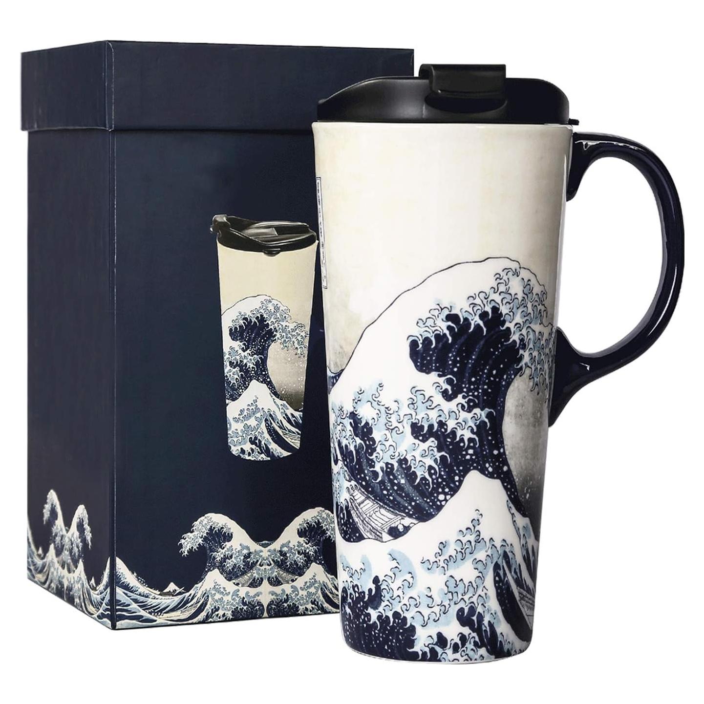 Taza de Viaje Cerámica Topadorn 0.5L Azul a Prueba de Derrames