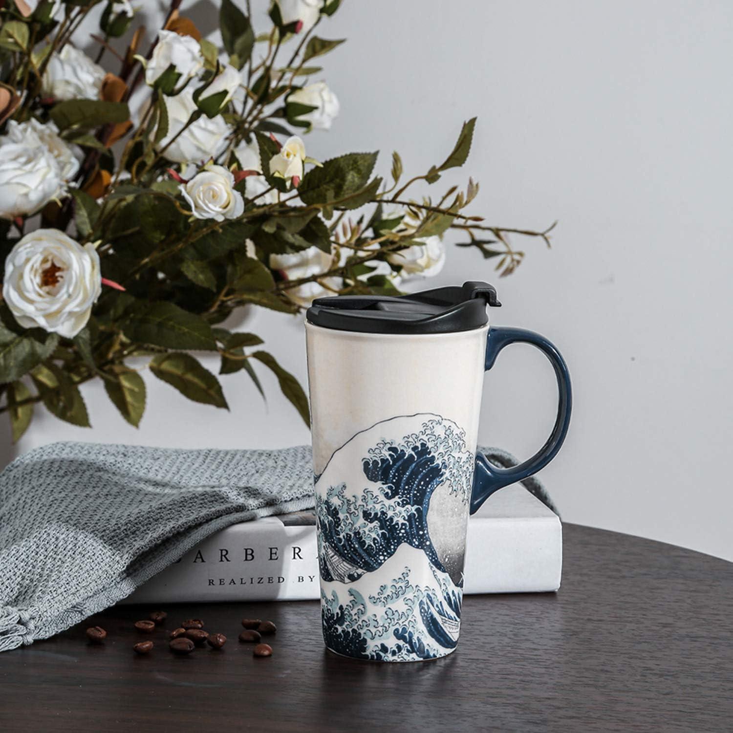 Taza de Viaje Cerámica Topadorn 0.5L Azul a Prueba de Derrames