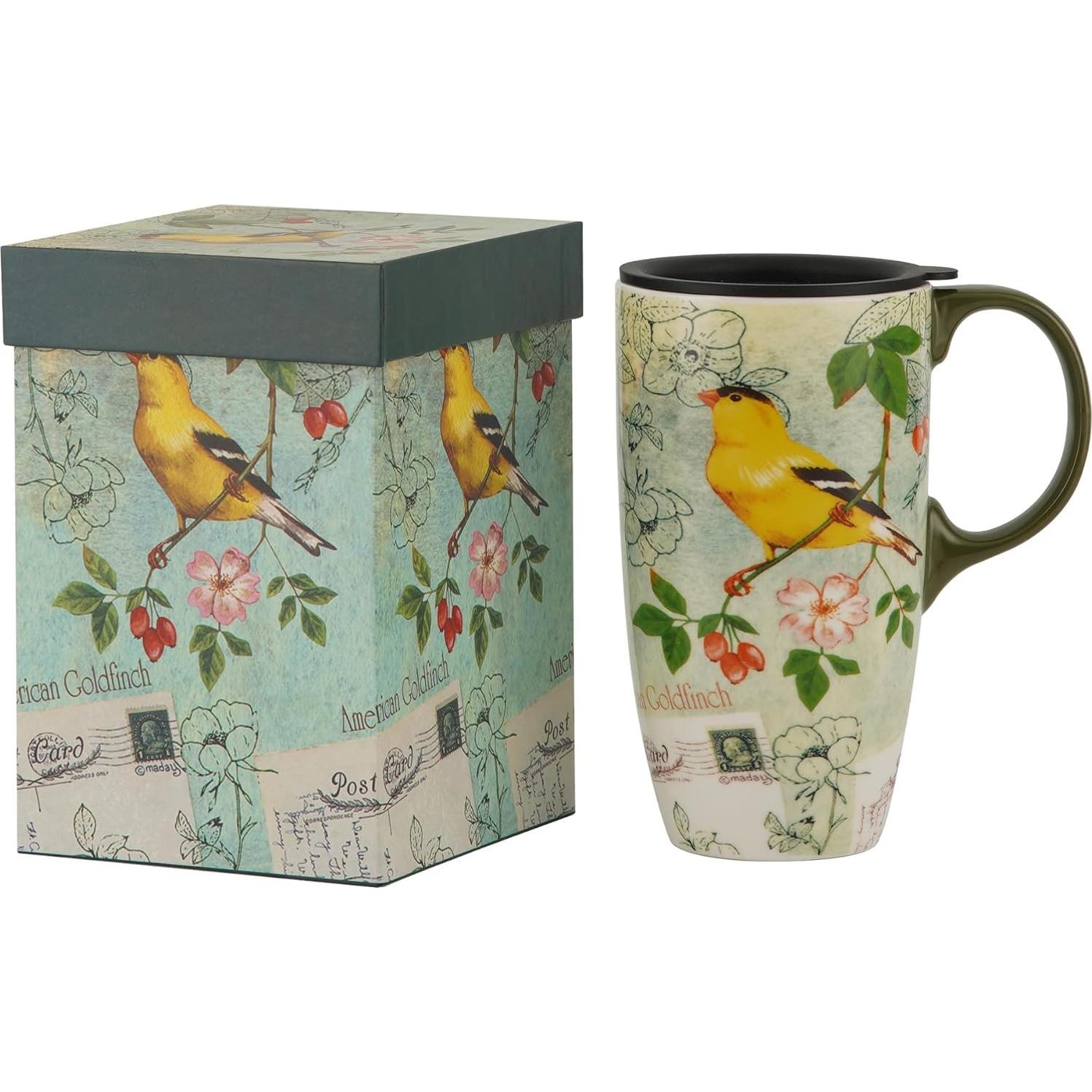 Taza de Viaje Cerámica TZSSP 500ml Diseño Pájaro Apta Lavavajillas