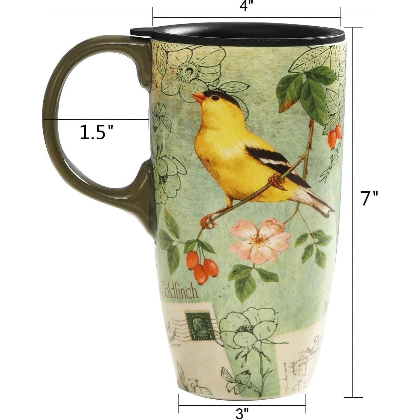 Taza de Viaje Cerámica TZSSP 500ml Diseño Pájaro Apta Lavavajillas