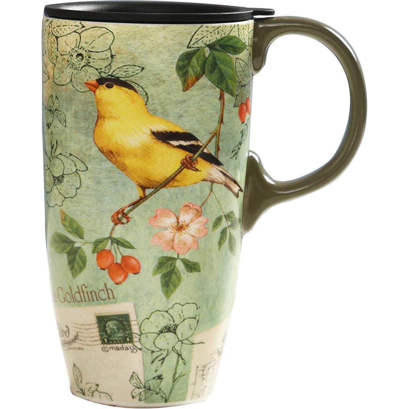 Taza de Viaje Cerámica TZSSP 500ml Diseño Pájaro Apta Lavavajillas
