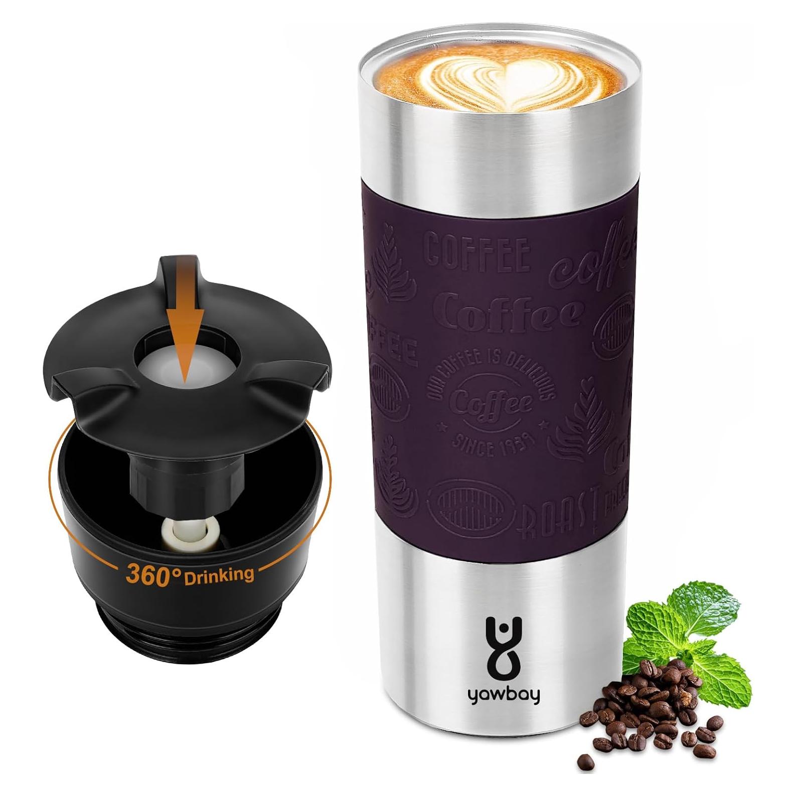 Taza de Café de Viaje Yawbay 500 ml Aislada Antiderrames Púrpura