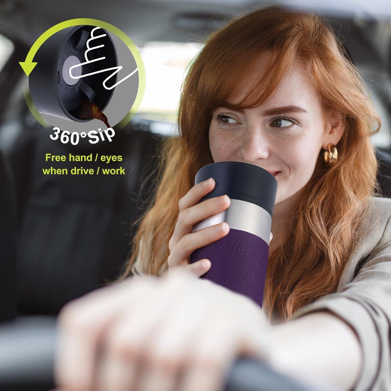 Taza de Café de Viaje Yawbay 500 ml Aislada Antiderrames Púrpura