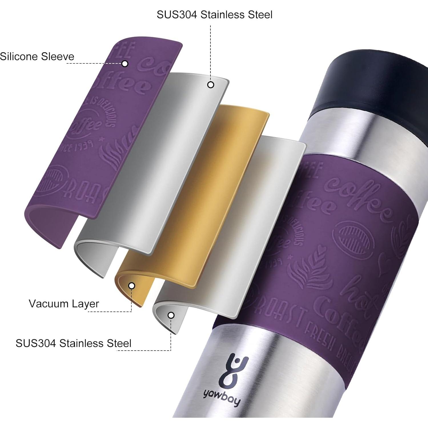 Taza de Café de Viaje Yawbay 500 ml Aislada Antiderrames Púrpura