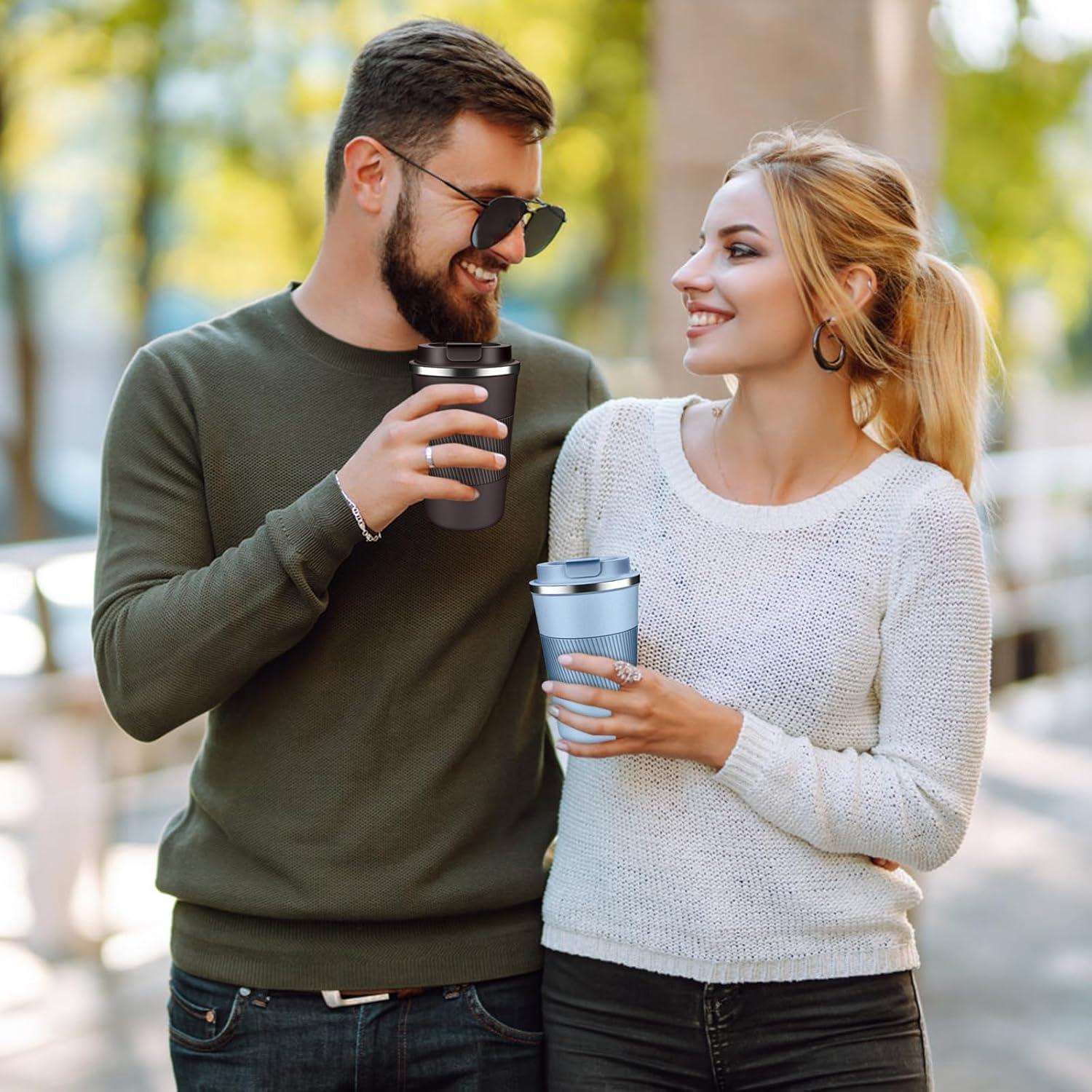 Taza de café aislada XKELFX 12 oz acero inoxidable azul