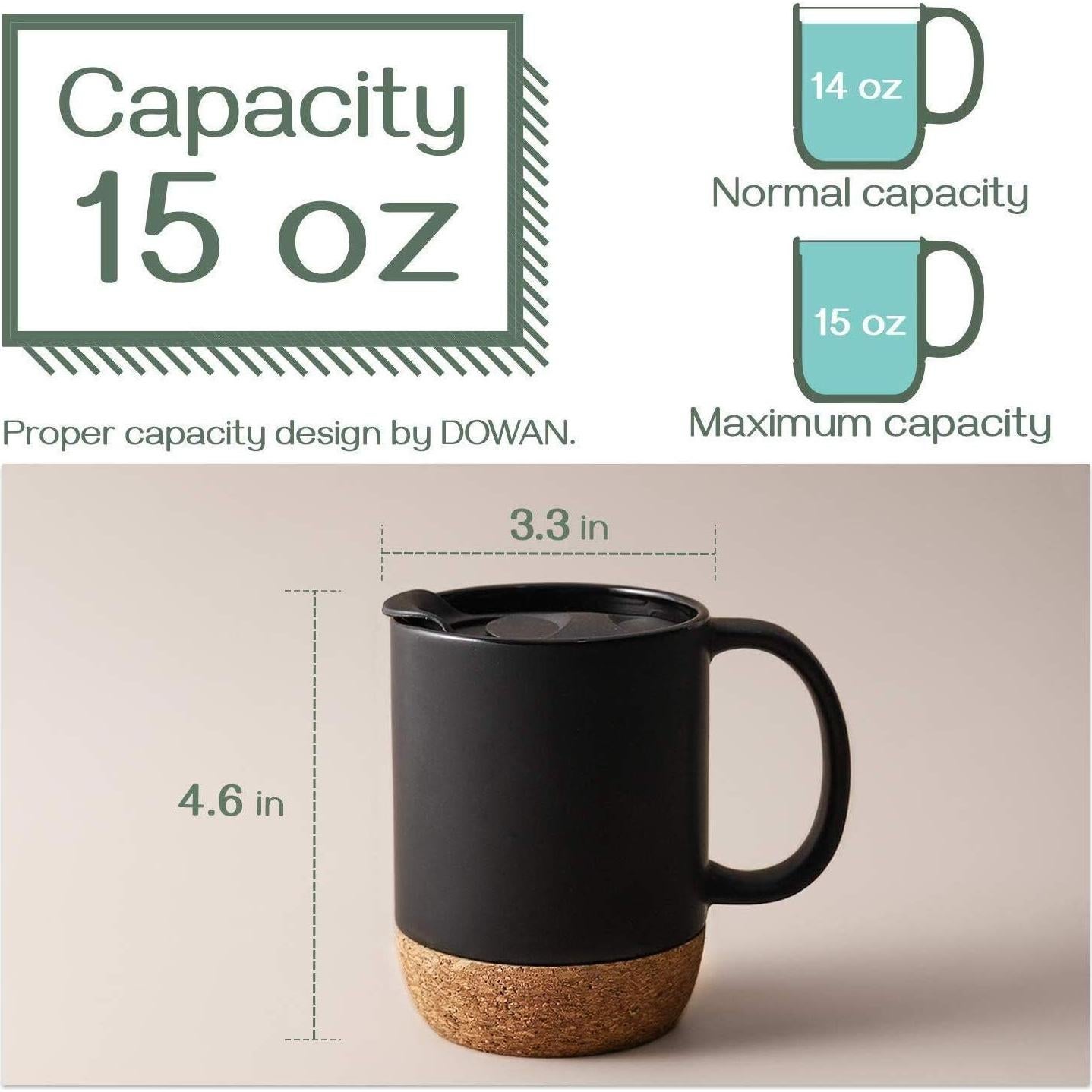 Juego de 2 Tazas de Café DOWAN 425g con Tapa y Corcho