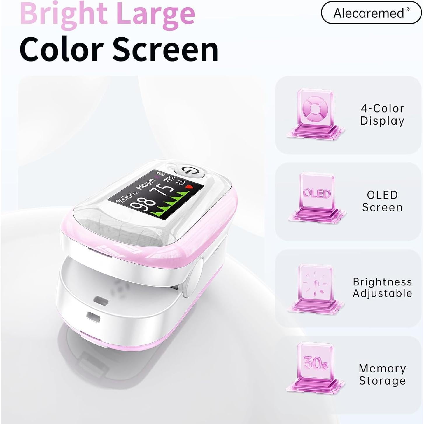 Oxímetro de Pulso Alecaremed YM301 Rosa con Pantalla OLED