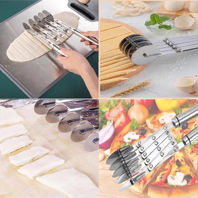 Cortador de Pizza y Fideos MTOMDY de Acero Inoxidable 5 Ruedas