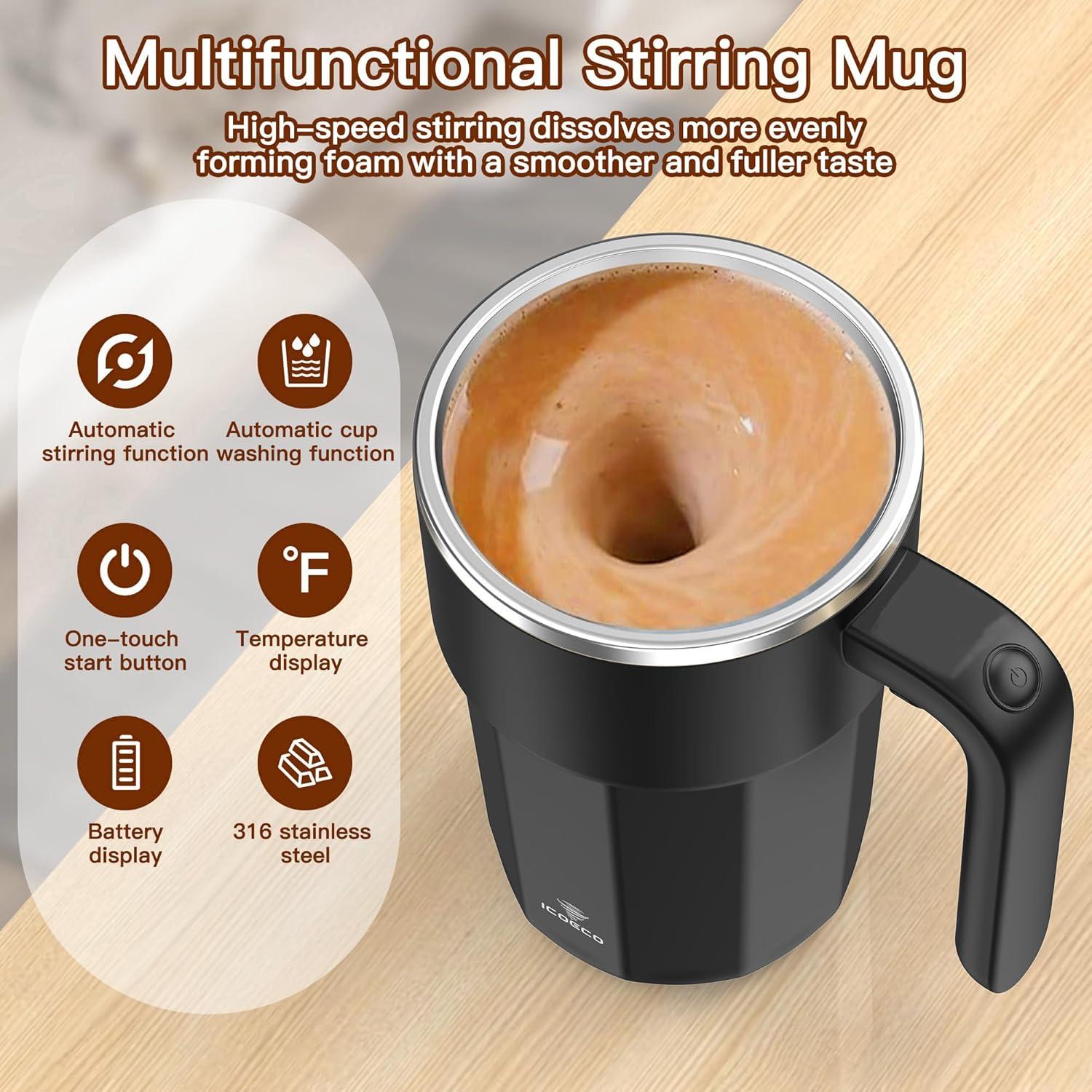 Taza Automezcladora ICOECO 354g Recargable Negra 12oz