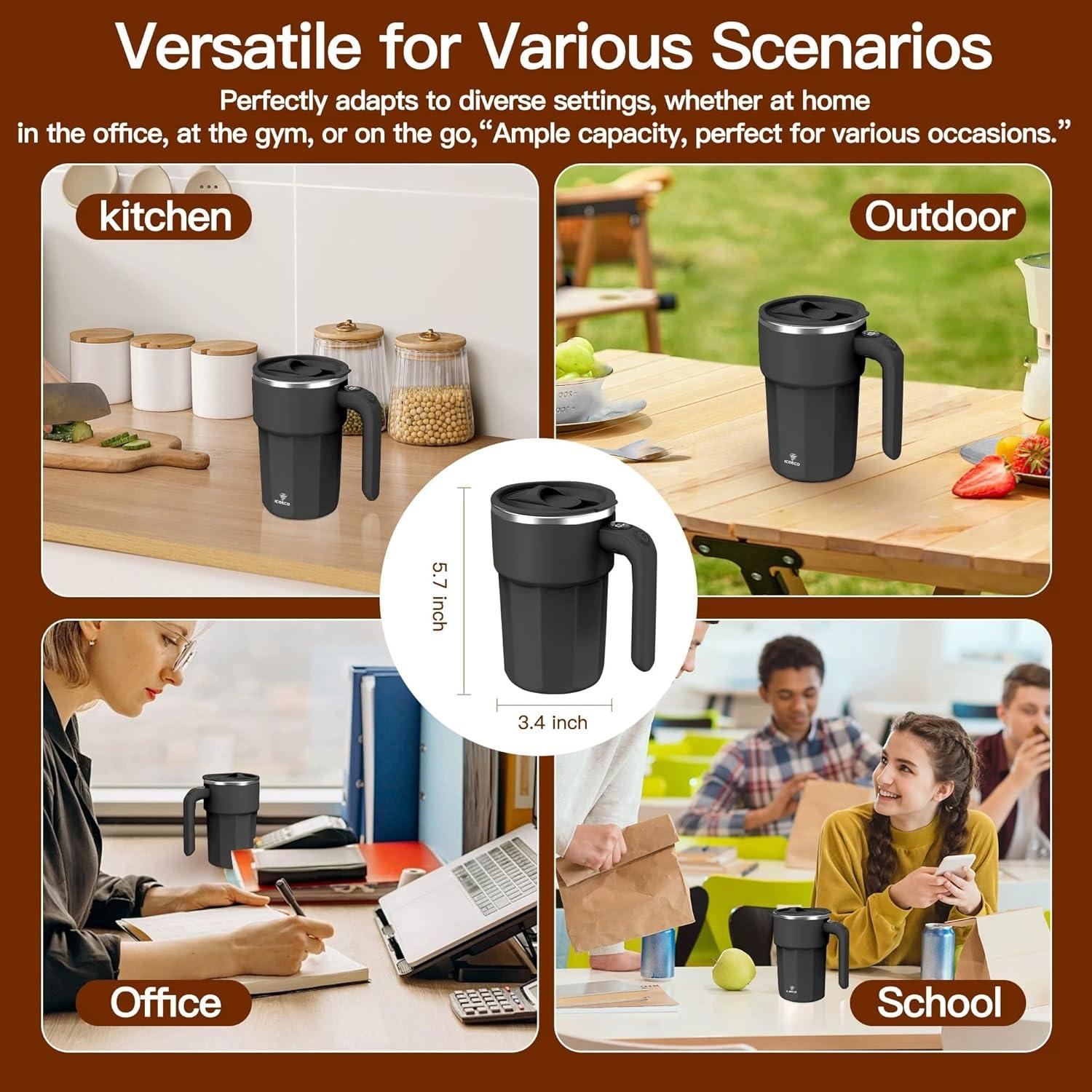 Taza Automezcladora ICOECO 354g Recargable Negra 12oz