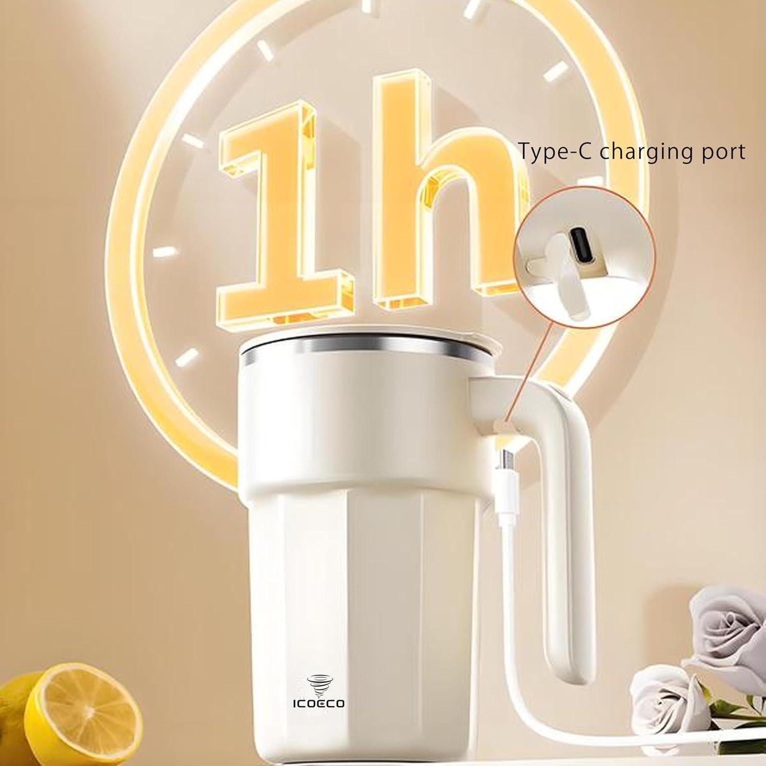 Taza Automezcladora ICOECO 354g Recargable Negra 12oz