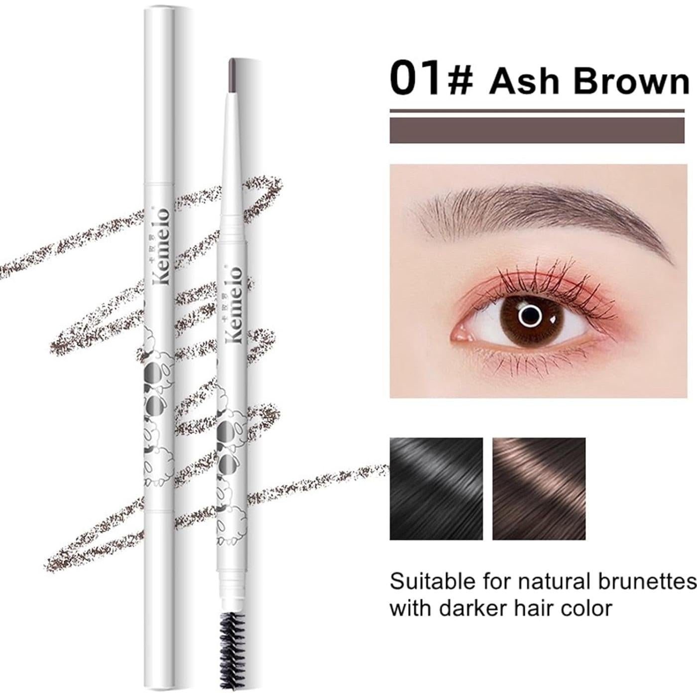 Micro Brow Pencil,1Pack Professional Ash Brown Pencil,1.5mm Tltra Thip Tip Eyebrow Pencils for Women Waterproof Sweatproof Smudgeproof,with Spoolie Brush,White.