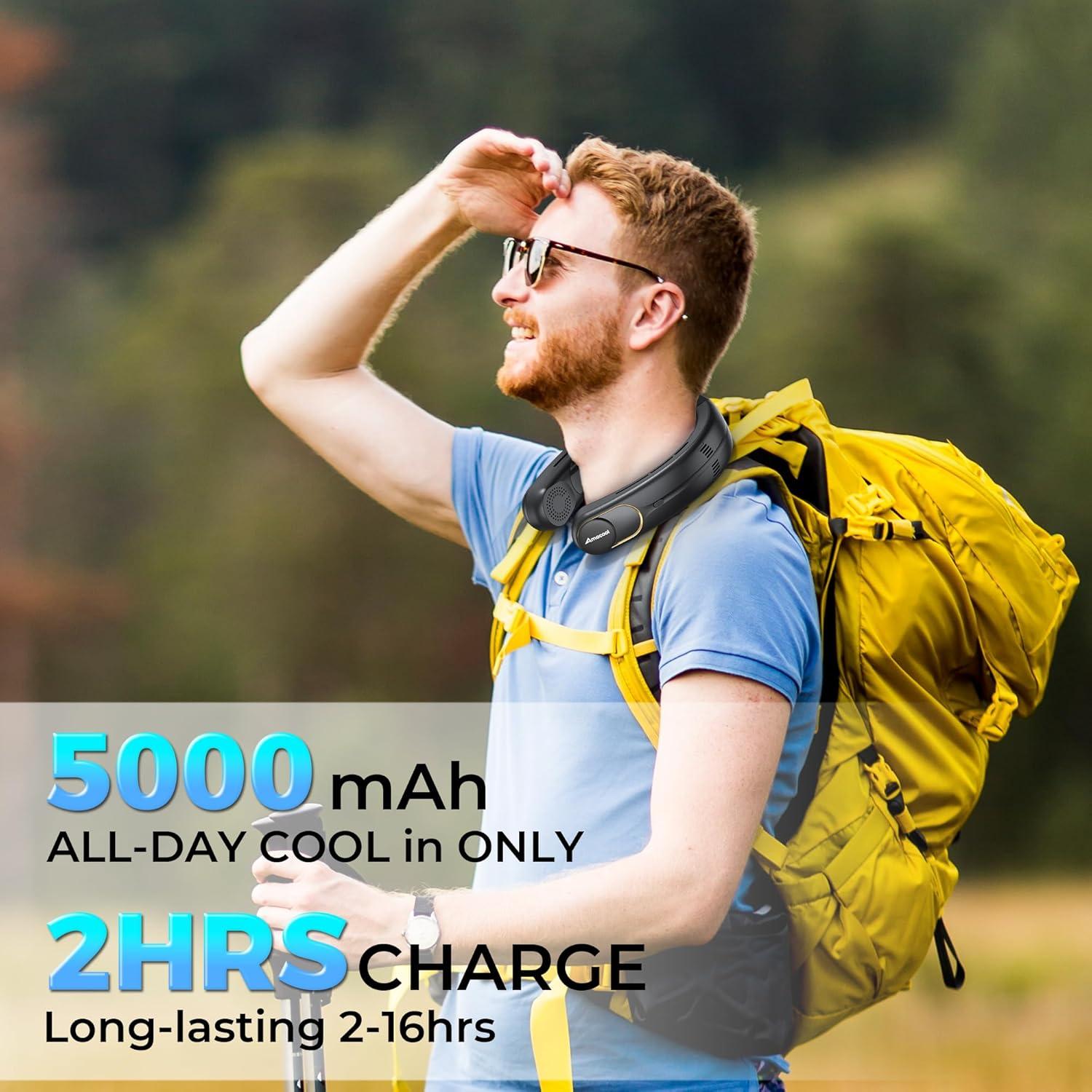 Ventilador de Cuello Portátil AMACOOL NF001, 3 Velocidades, 5000mAh