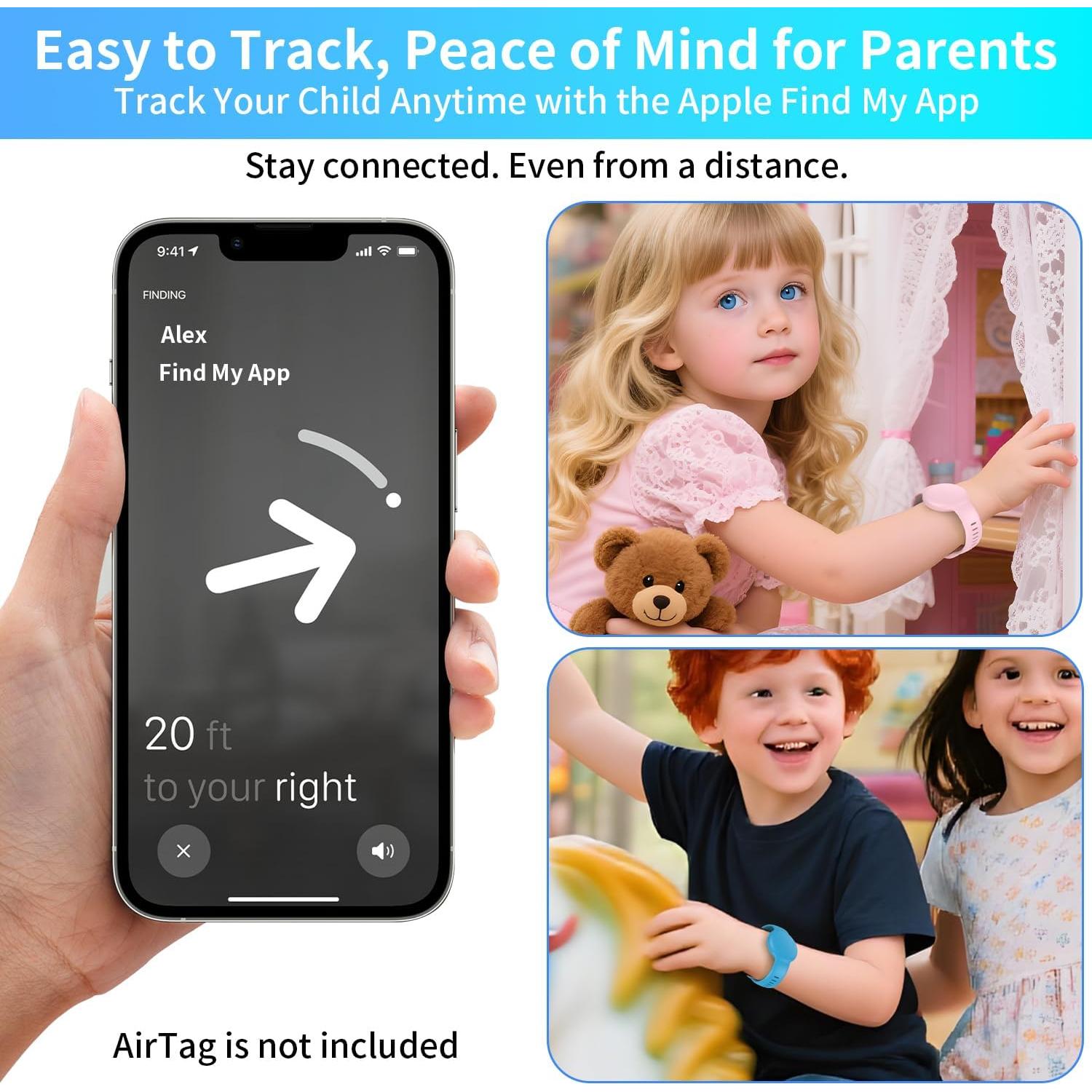 for AirTag Bracelet for Kids,Waterproof Air Tag Watch Bracelet, AirTag Holder Silicone Air Tagholder for Kids, for Apple Airtags GPS Tracker Device Hidden Wristband 2 Pack