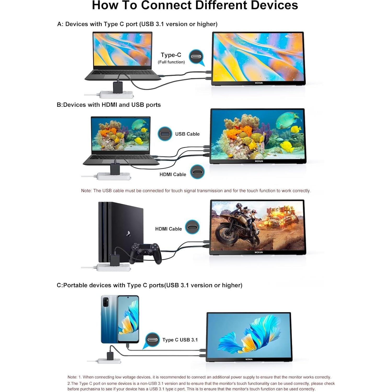 Monitor Táctil Portátil WCKUN 15.6" 4K UHD USB-C HDMI