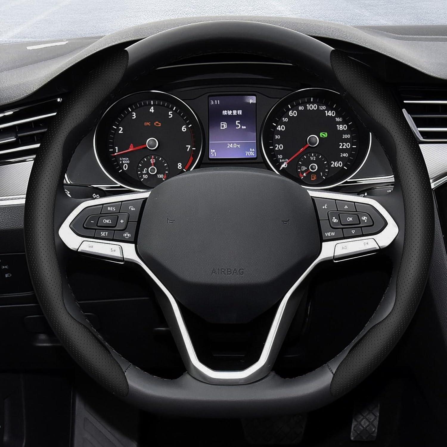 Cubierta de Volante HHZL de Cuero Antideslizante Negro